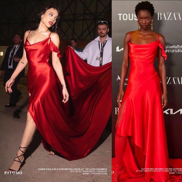 Bimba y Lola x Palomo Spain | NWT Red Satin Maxi Dress Cowl Neck Formal Gown M - Picture 1 of 16